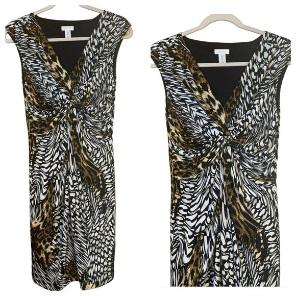 Chico's Sleeveless Stretch Scrunch Dress A Line Cheetah Leopard Print SZ 0 - Picture 1 of 6